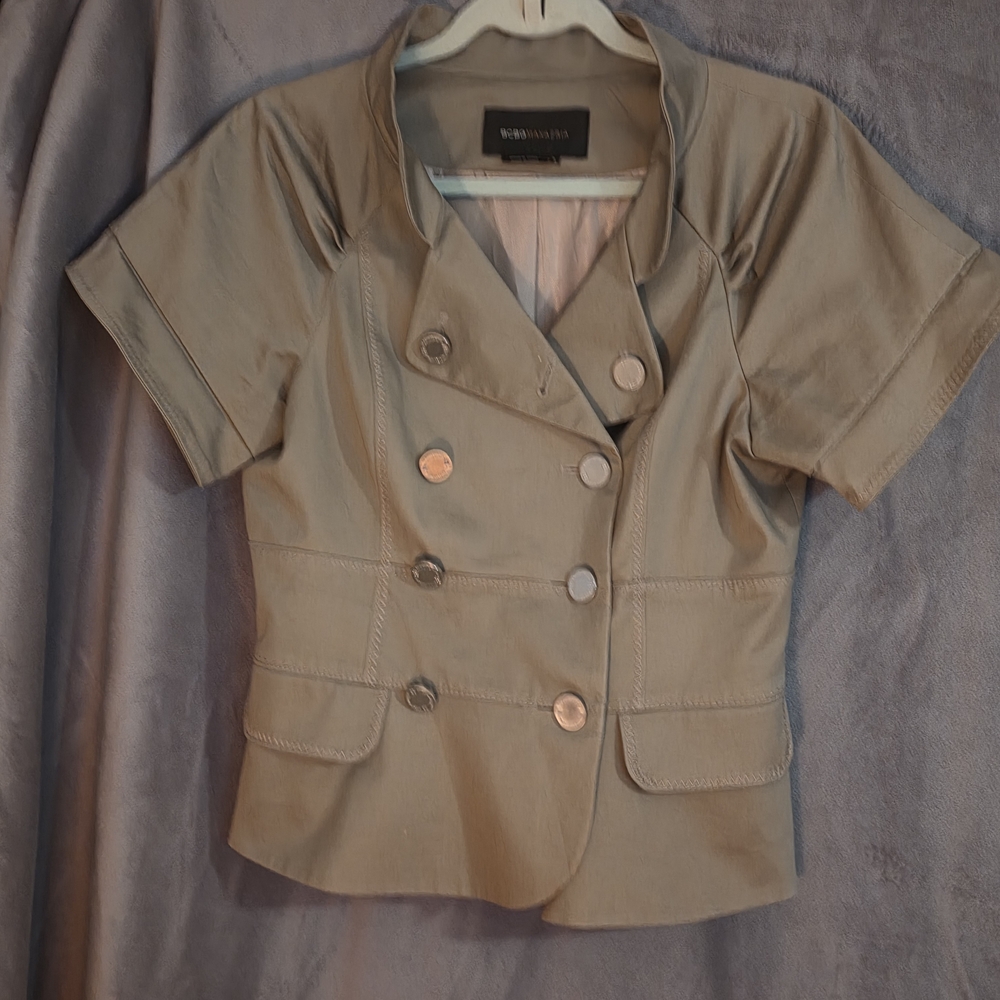 BCBGMaxAzria Khaki Double-Breasted Short Sleeved Blazer